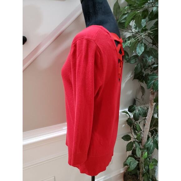 Cable & Gauge Women's Red Solid Rayon Round Neck Long Sleeve Sweater Size XL - Picture 5 of 11